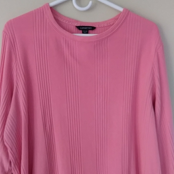 Lands' End Ribbed Striped Long Sleeve Top 1X Pink (16W-18W) - Picture 4 of 11